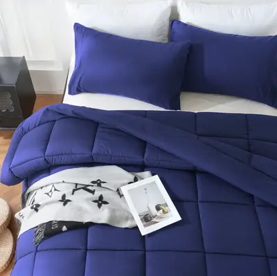 DOWNCOOL All Seasons 3pcs Light Weight Comforter set with Multi-colors, Quilted Duvet Set with corner tab, Hotel Bedding Comf...