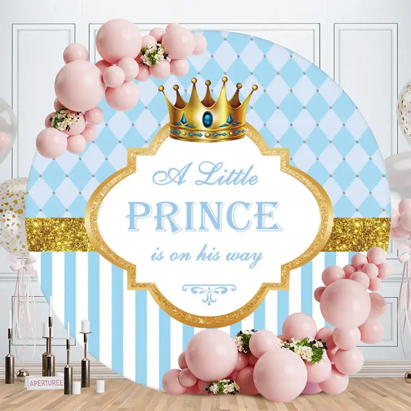 Aperturee Blue Little Prince Round Baby Shower Backdrop