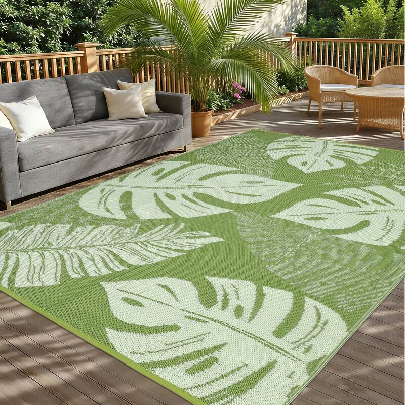 Garvee 9x12ft Reversible Outdoor Plastic Straw Rug, Waterproof & UV Resistant Patio Carpet, Washable Collapsible Mat with Car...