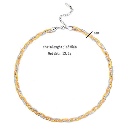 Three Color Stainless Steel Color Block Woven Necklaces