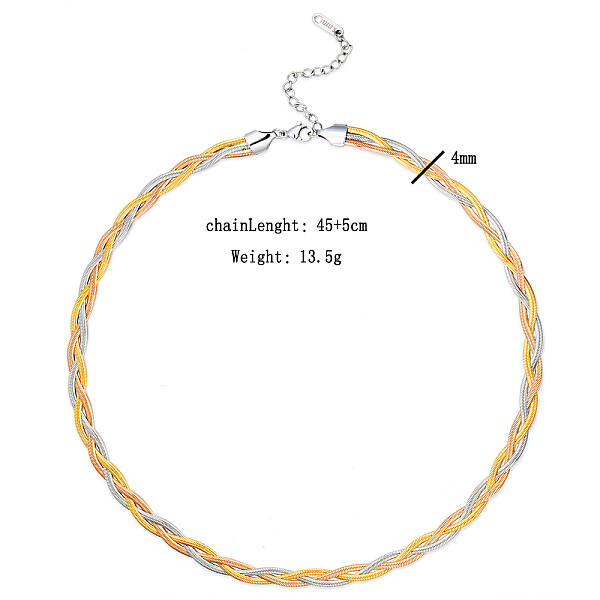 Three Color Stainless Steel Color Block Woven Necklaces