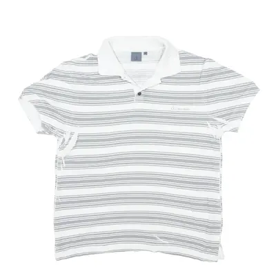 CALVIN KLEIN Polo Shirt Grey Striped Short Sleeve Mens M