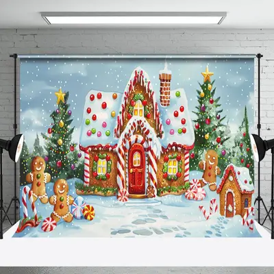 Aperturee Gingerbread House Doll Snow Field Christmas Backdrop - Aperturee