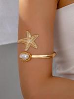 Fashionable Starfish & Faux Pearl Decorated Cuff Bangle, Fashion Jewelry for Party, Daily Clothing Decor, Trendy All-match & ...