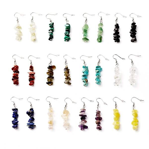 Natural & Synthetic Mixed Stone Chip Beads Dangle Earrings