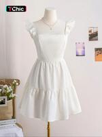 Women's Plain Jacquard Tie Shoulder Cami Dress, Lady Cute Elegant Fashion Casual Sleeveless Short Dress for Daily Outdoor Wea...