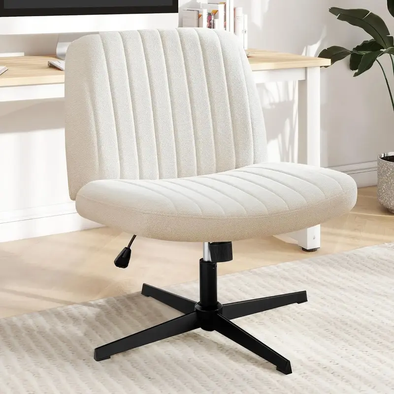 Criss Cross Chair - Cross Legged Office Chair, Height Adjustable, No Wheels, Armless Design, Swivel Base, Wide Comfy Desk Cha...
