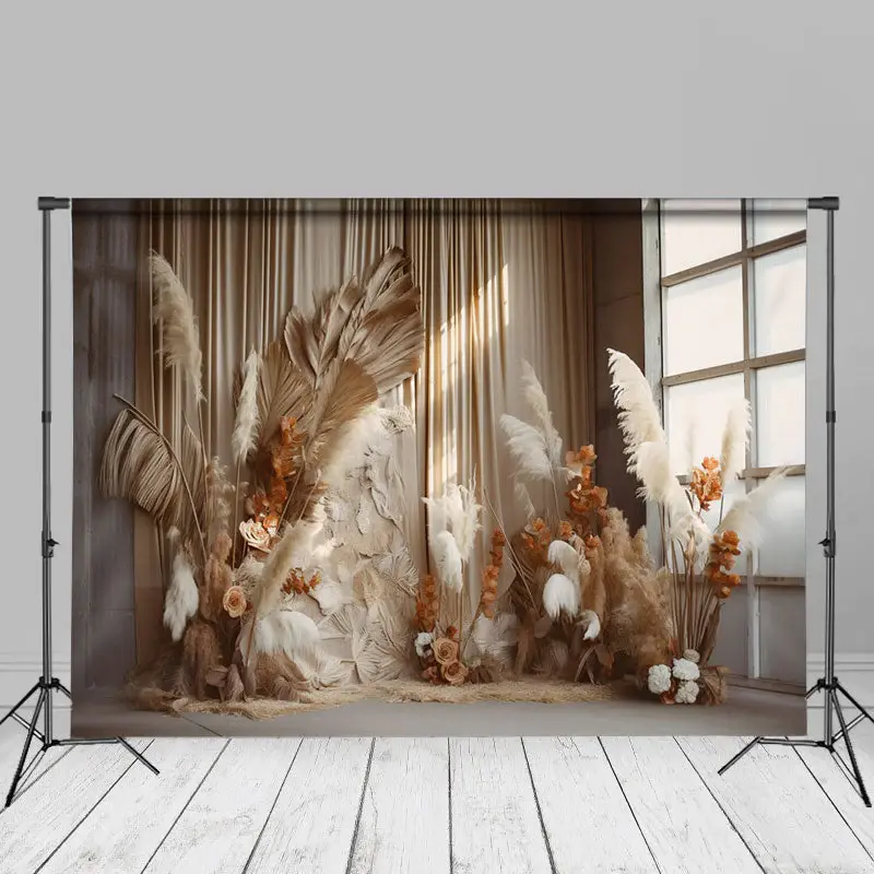 Brilliant Beige White Reed Wedding Photo Backdrop - Aperturee