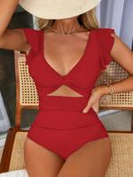Women's Cut Out Twist Backless One-piece Swimsuit, Casual Ruffle Cap Sleeve Deep V Neck Swimwear for Summer, Fashion Women's ...