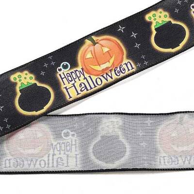 5 Yards Halloween Printed Polyester Wired Ribbon