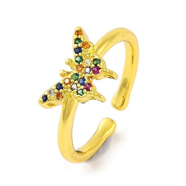 Butterfly Brass Micro Pave Cubic Zirconia Open Cuff Ring for Women