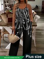 【Plus Size】 Floral Print Overalls Jumpsuit, Casual Boho Spaghetti Strap Sleeveless Wide Leg Jumpsuit for Beach Holiday Va...