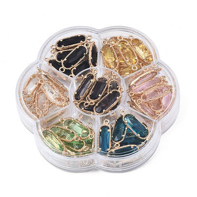 70Pcs 7 Colors K9 Glass Connector Charms
