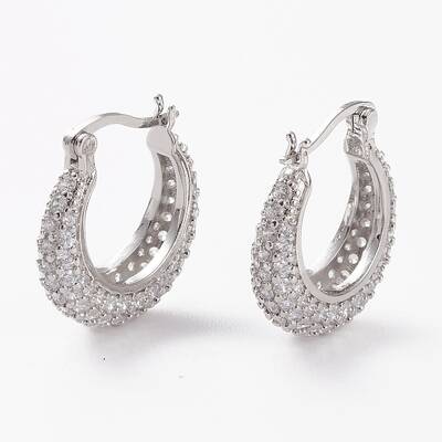Brass Micro Pave Clear Cubic Zirconia Hoop Earrings