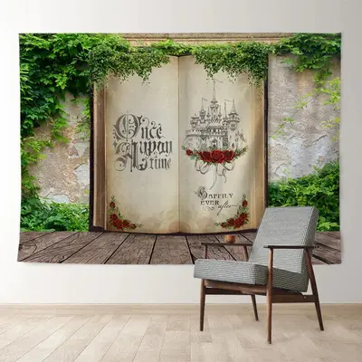 Aperturee Magic Book Castle Greeny Wall Easter Photo Backdrop