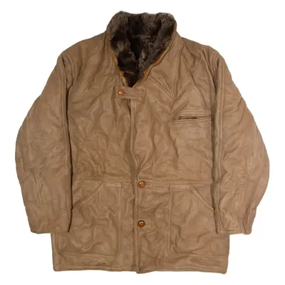 Mens Overcoat Coat Brown Shearling 90s XL