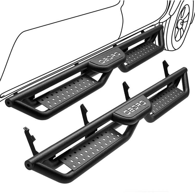 OEDRO Running Boards for 2007-2021 Toyota Tundra CrewMax Cab, Bolt-on Two Stairs Side Steps Steel Nerf Bar