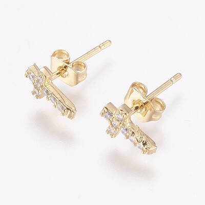 Brass Micro Pave Cubic Zirconia Stud Earrings