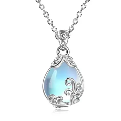 Sterling Silver Moonstone Drop Pendant Necklace for Women