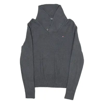 TOMMY HILFIGER Mens Jumper Grey Roll Neck Tight Knit S