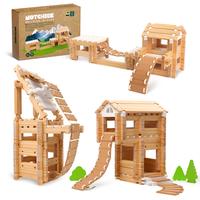 Notchies wooden building blocks collection set 96 pieces with storage bag and idea booklet. Gift for girls ages 4-8, wooden b...