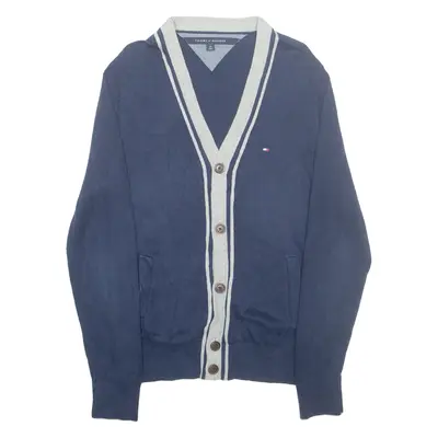 TOMMY HILFIGER Mens Cardigan Blue Button Neck Tight Knit S