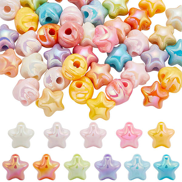 60Pcs UV Plating Iridescent Acrylic Beads