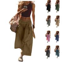 Yeokou Women's Loose Wide Leg Track Pants Boho Sport Style Drawstring Pockets Elastic Waist Capri Hiking Parachute Pants