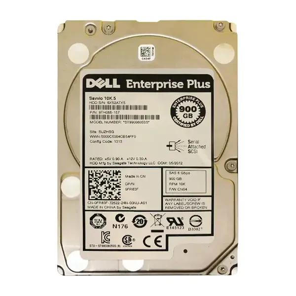 CN0FR83F Dell 900GB 10000RPM SAS 6Gb/s Hot-Pluggable 2.5-Inch Hard Drive for EqualLogic Storage Array