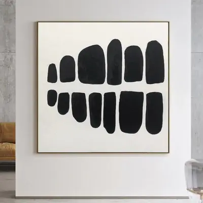 Black And White Art Abstract Minimalist Paintings On Canvas Stones Art Textured Painting Modern Hand Painted Wall Decor | COM...