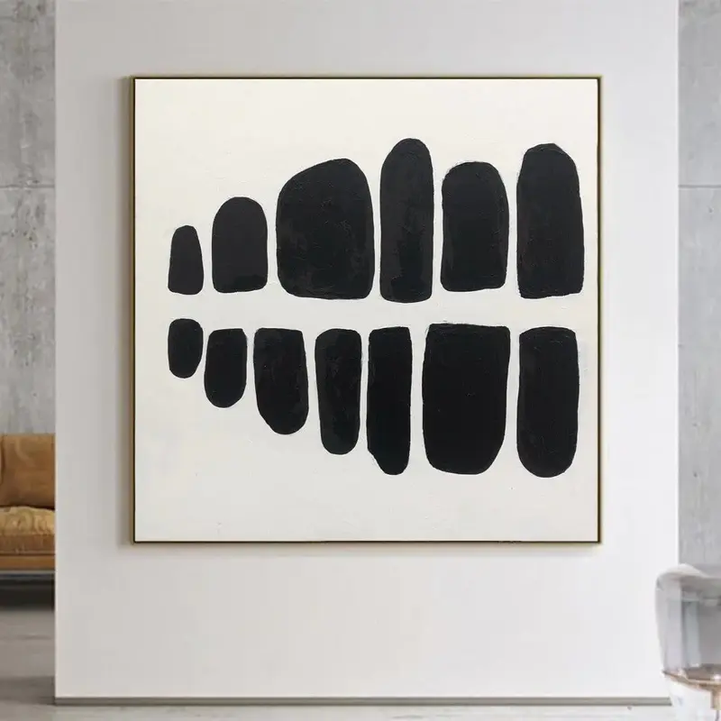 Black And White Art Abstract Minimalist Paintings On Canvas Stones Art Textured Painting Modern Hand Painted Wall Decor | COM...