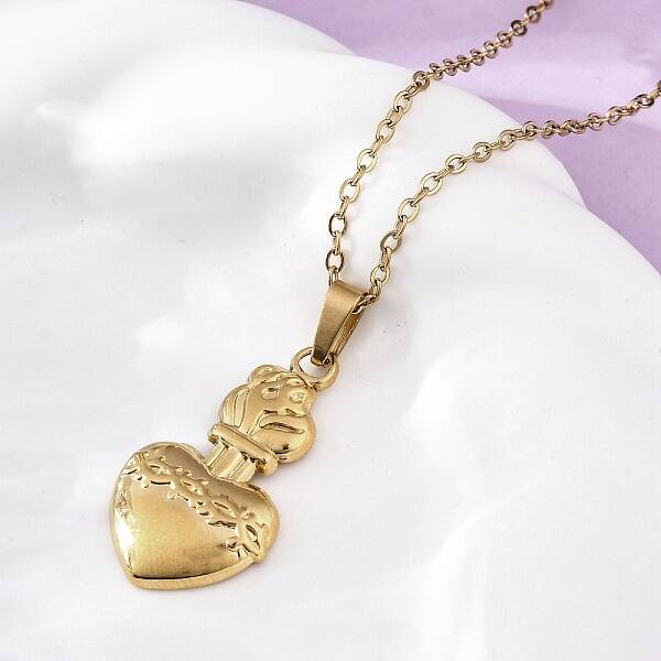 Fire Thorn Sacred Heart of Jesus 304 Stainless Steel Pendant Necklaces