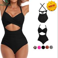 Eomenie One Piece Swimsuit Cutout Tummy Control Bathing Suit Women Wrap Tie Back Striped Contrast Sculpting Shap Swimwear Swi...