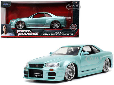 Brians Nissan Skyline GT-R (BNR34) RHD (Right Hand Drive) Turquoise Metallic Fast & Furious Movie 1/24 Diecast Model Car by J...