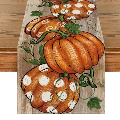 Pumpkin Pattern Table Runner, 1 Count Thanksgiving Themed Tablecloth, Fall Season Decor for Home Kitchen Dining Room
