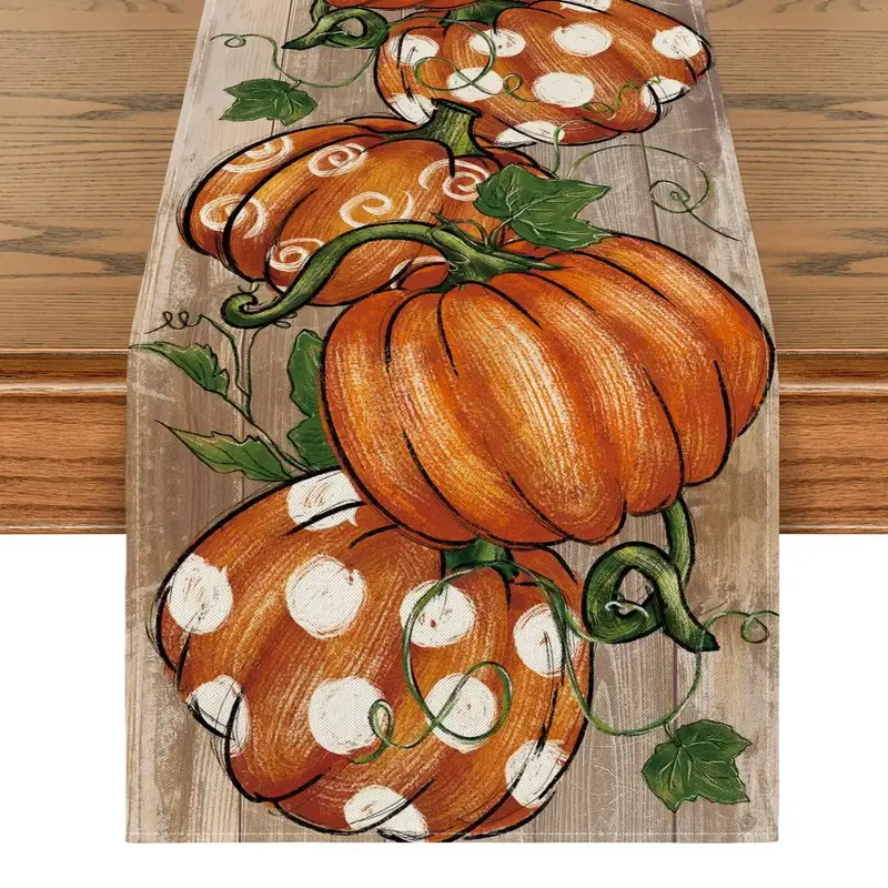 Pumpkin Pattern Table Runner, 1 Count Thanksgiving Themed Tablecloth, Fall Season Decor for Home Kitchen Dining Room