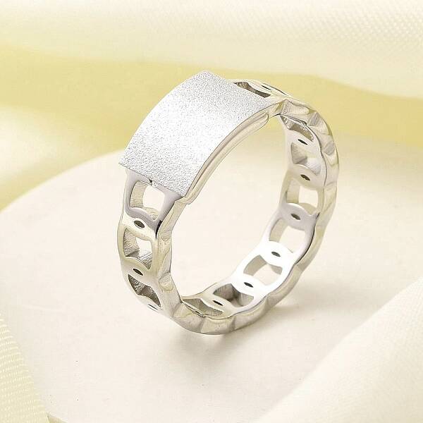 Textured Rectangle 304 Stainless Steel Finger Ring for Women