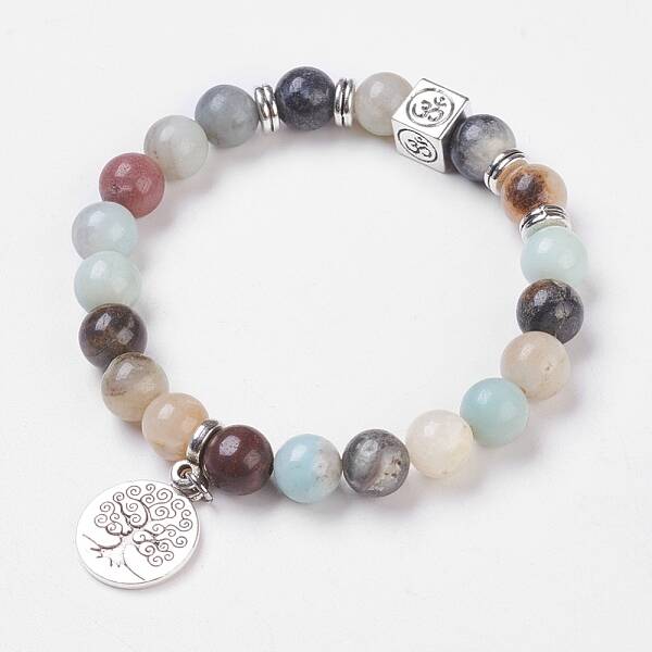 Natural Flower Amazonite Stretch Bracelets