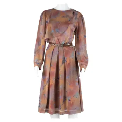 Womens Day Dress Brown Crazy Pattern Long Sleeve Knee Length S
