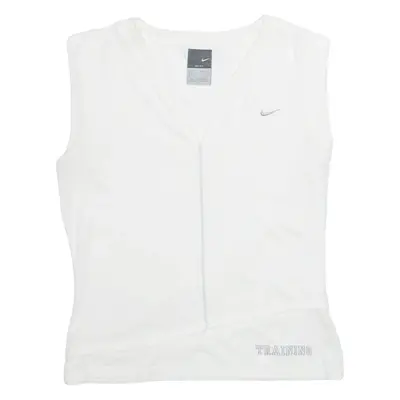 NIKE Training Cropped Womens T-Shirt White Sleeveless V-Neck S