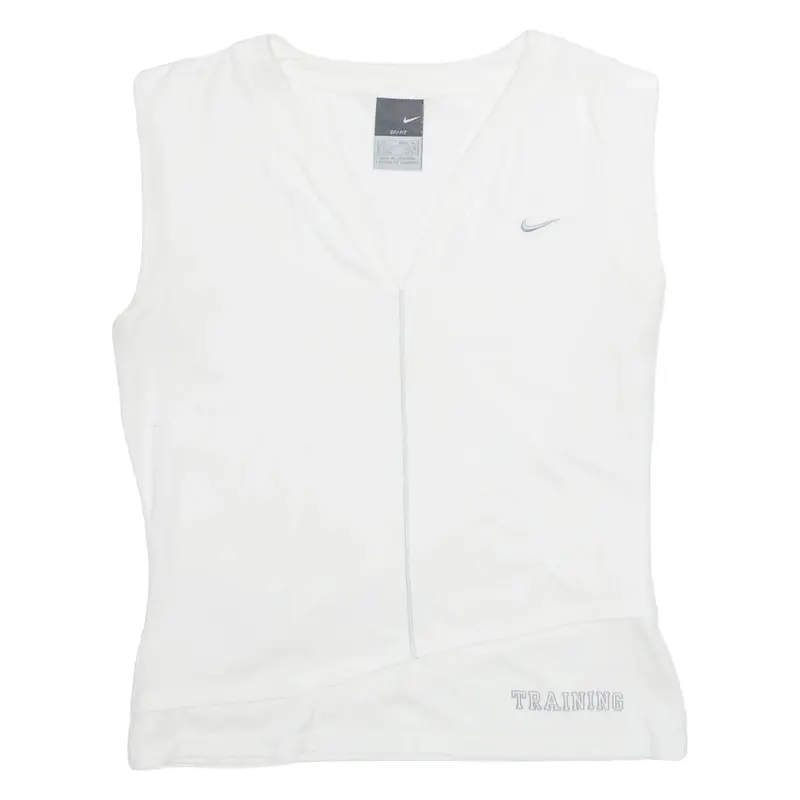 NIKE Training Cropped Womens T-Shirt White Sleeveless V-Neck S