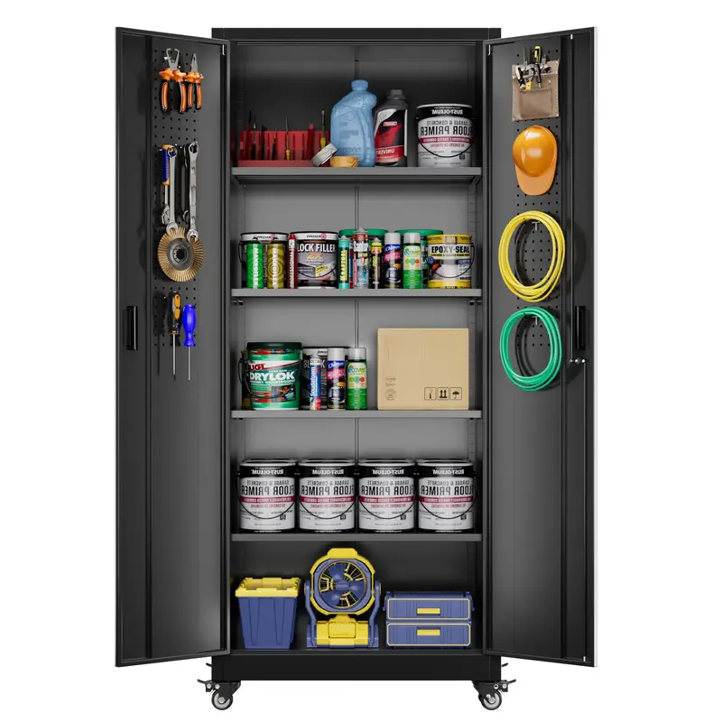 73''H Garage Storage Cabinet with Wheels,Steel Cabinets with 2 Doors and 4 Adjustable Shelves for Home Office,Assembly Requir...
