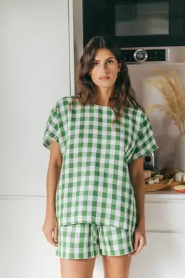 Pajama set CLOUD NINE in Green Gingham | Size: M