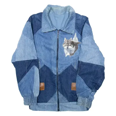 STASH Wolf Pack Shell Womens Denim Jacket Blue Patchwork L