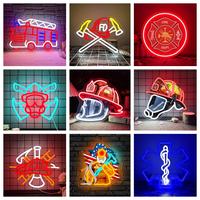 Firefighter Helmet Neon Sign - LED Neon Pop Art, USB Powered Neon Light, Home Decor, Fire Station Wall Art, Gift for Firefigh...