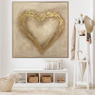 Original Gold Leaf Painting Heart Painting Gold Heart Valentines Day Gift Palette Knife Art Wedding Gift Romantic Wall Art | ...