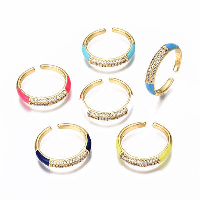 Brass Micro Pave Clear Cubic Zirconia Cuff Rings