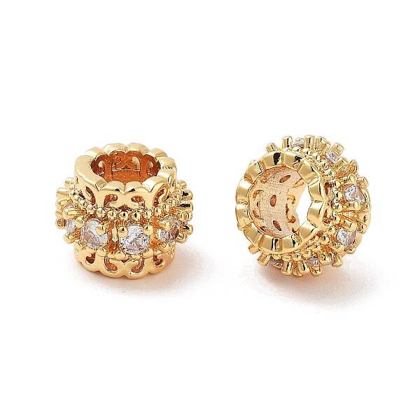 Column Brass Micro Pave Clear Cubic Zirconia Beads