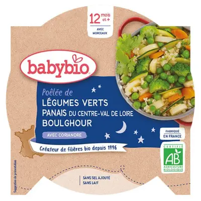 Babybio Dinner Plate - 12 months and more - Green Vegetables, Pasta, Bulghur - ORGANIC 230 g