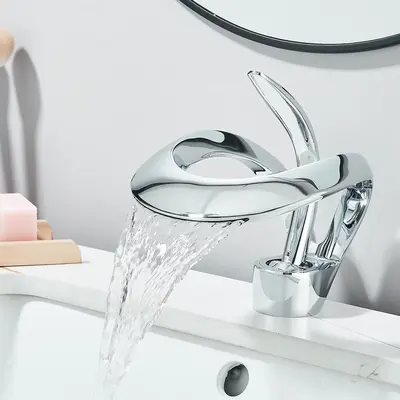Senlesen Modern Bathroom Faucet Chrome Waterfall Bathroom Sink Faucet Single Hole Single Handle Bathroom Vanity Mixer Taps